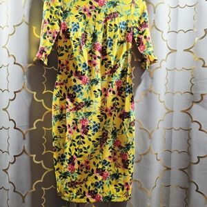 Calvin Klein Yellow Floral Long Sleeve Dress